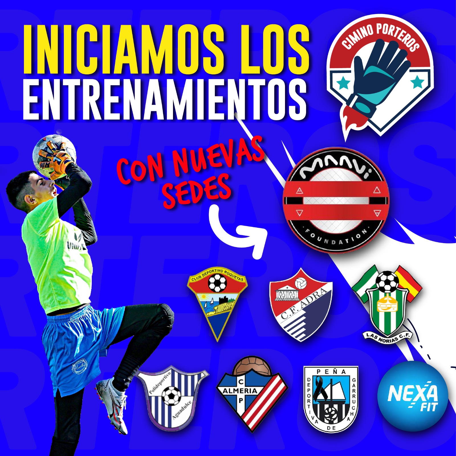 Banner de verano de la escuela de porteros y jugadores de fútbol en Almería