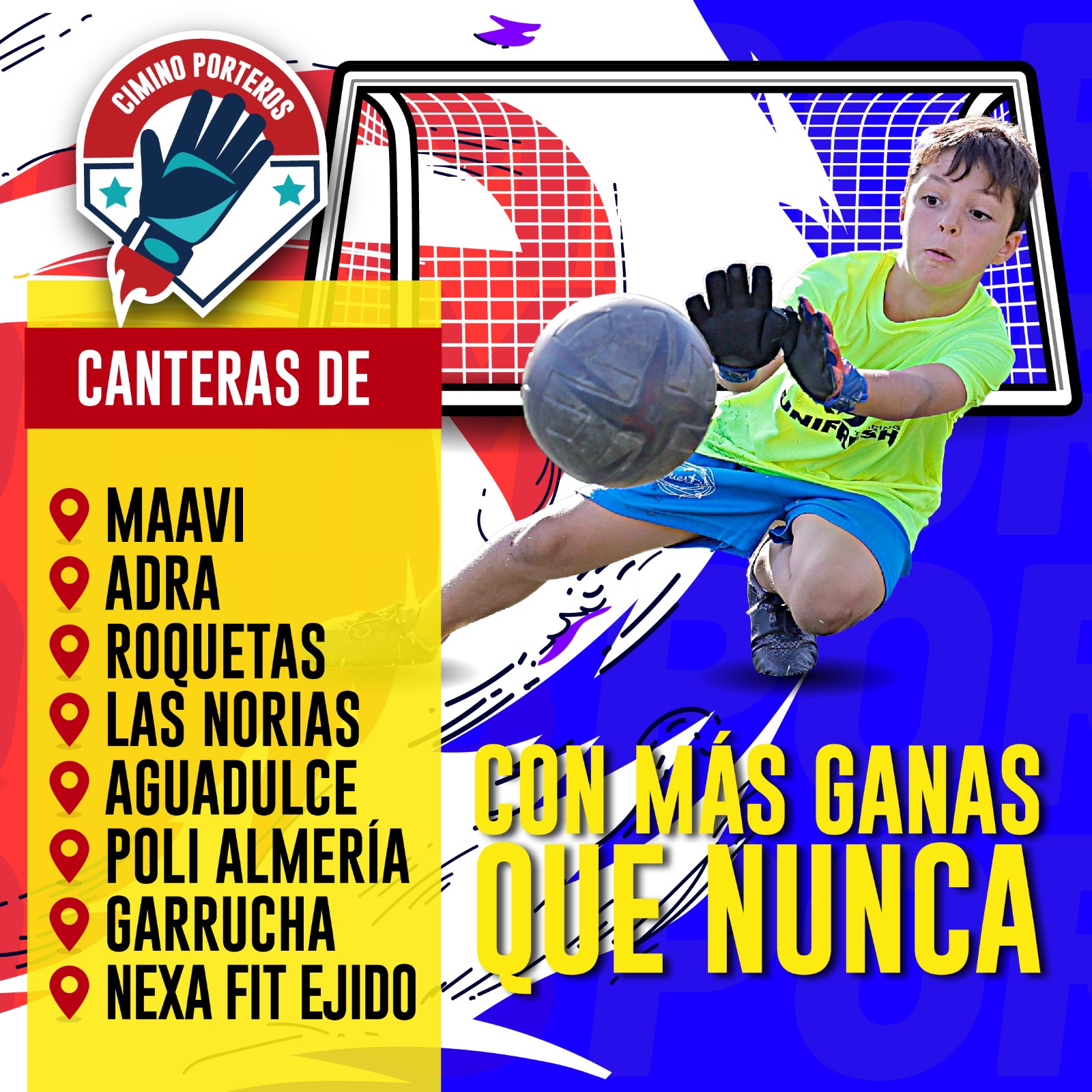 Banner de verano de la escuela de porteros y jugadores de fútbol en Almería