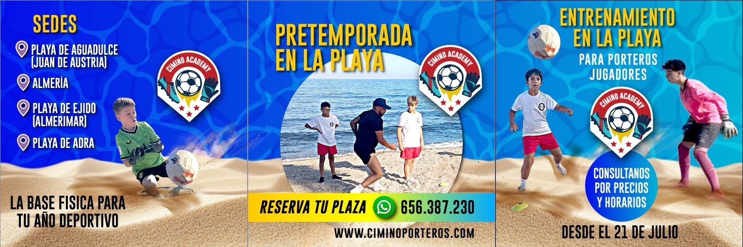 Banner de verano de la escuela de porteros y jugadores de fútbol en Almería