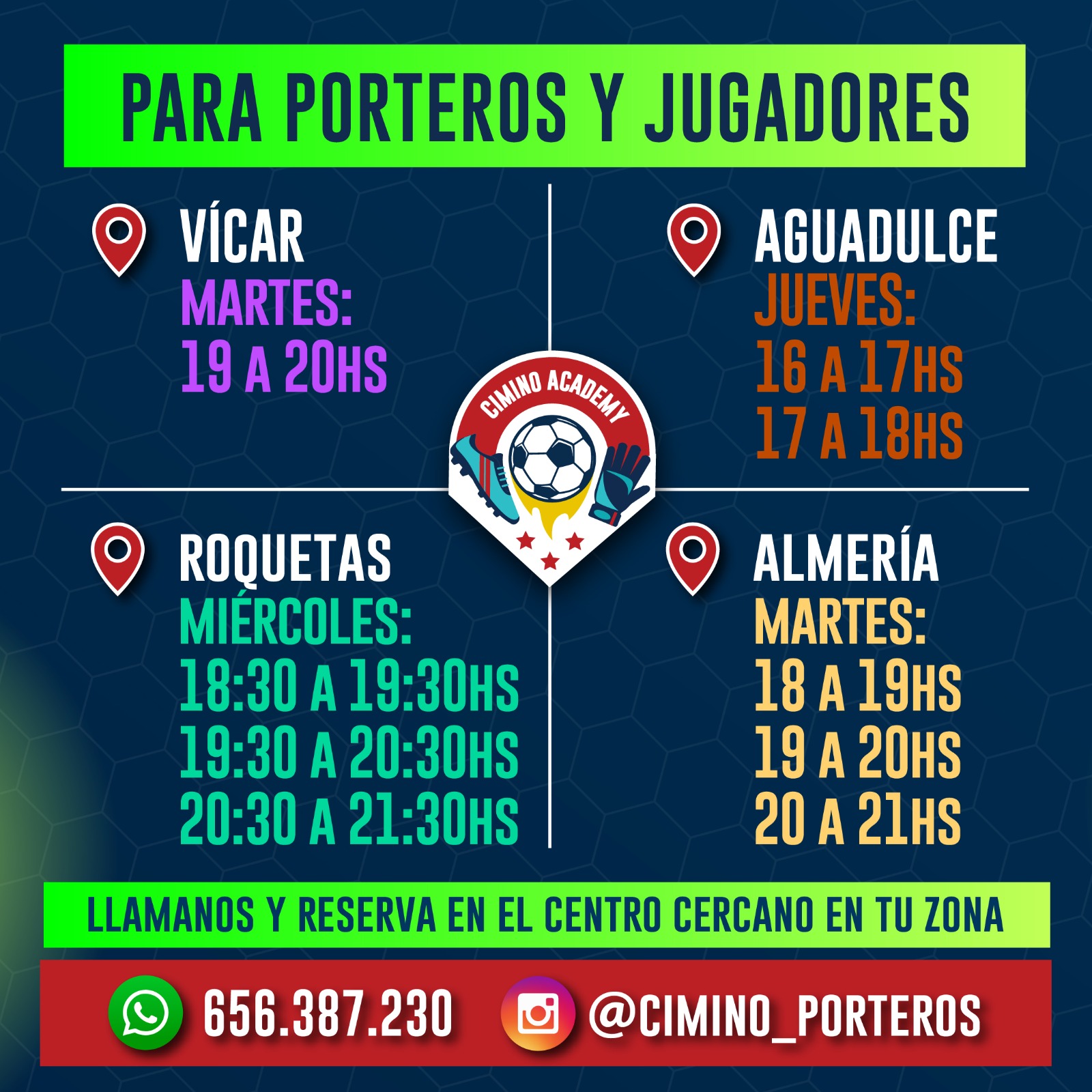 Banner de verano de la escuela de porteros y jugadores de fútbol en Almería