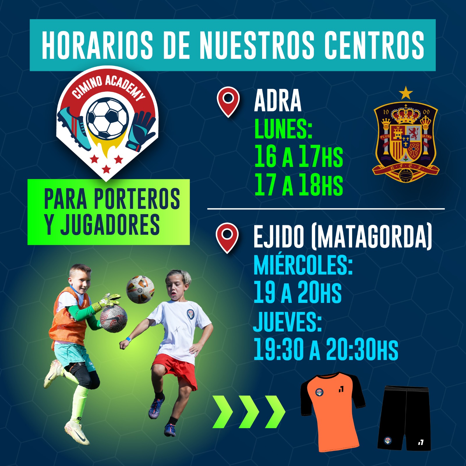Banner de verano de la escuela de porteros y jugadores de fútbol en Almería