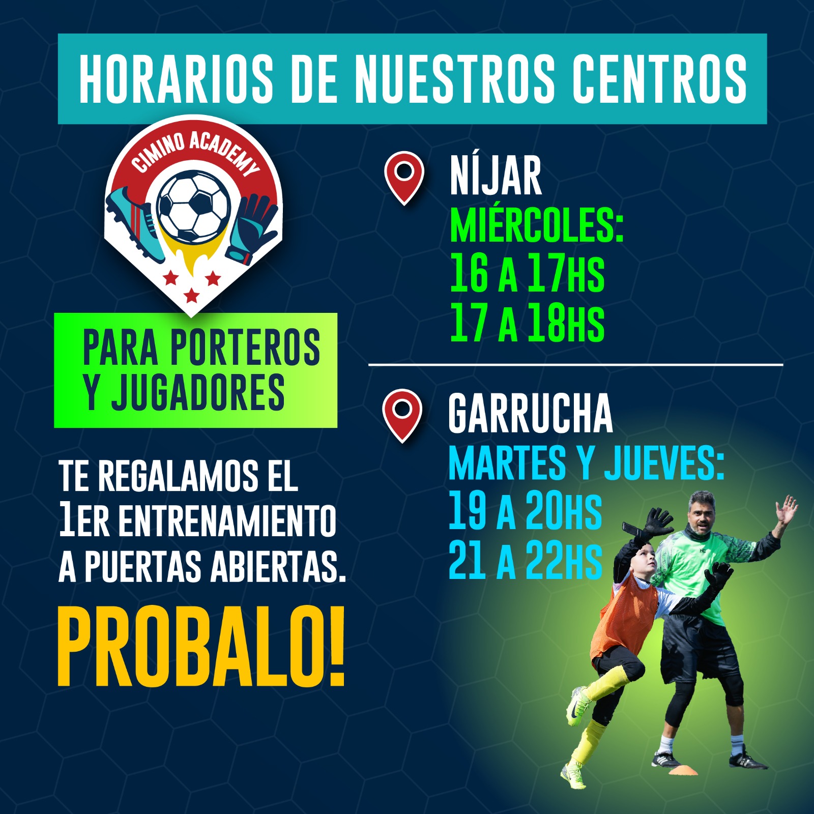 Banner de verano de la escuela de porteros y jugadores de fútbol en Almería