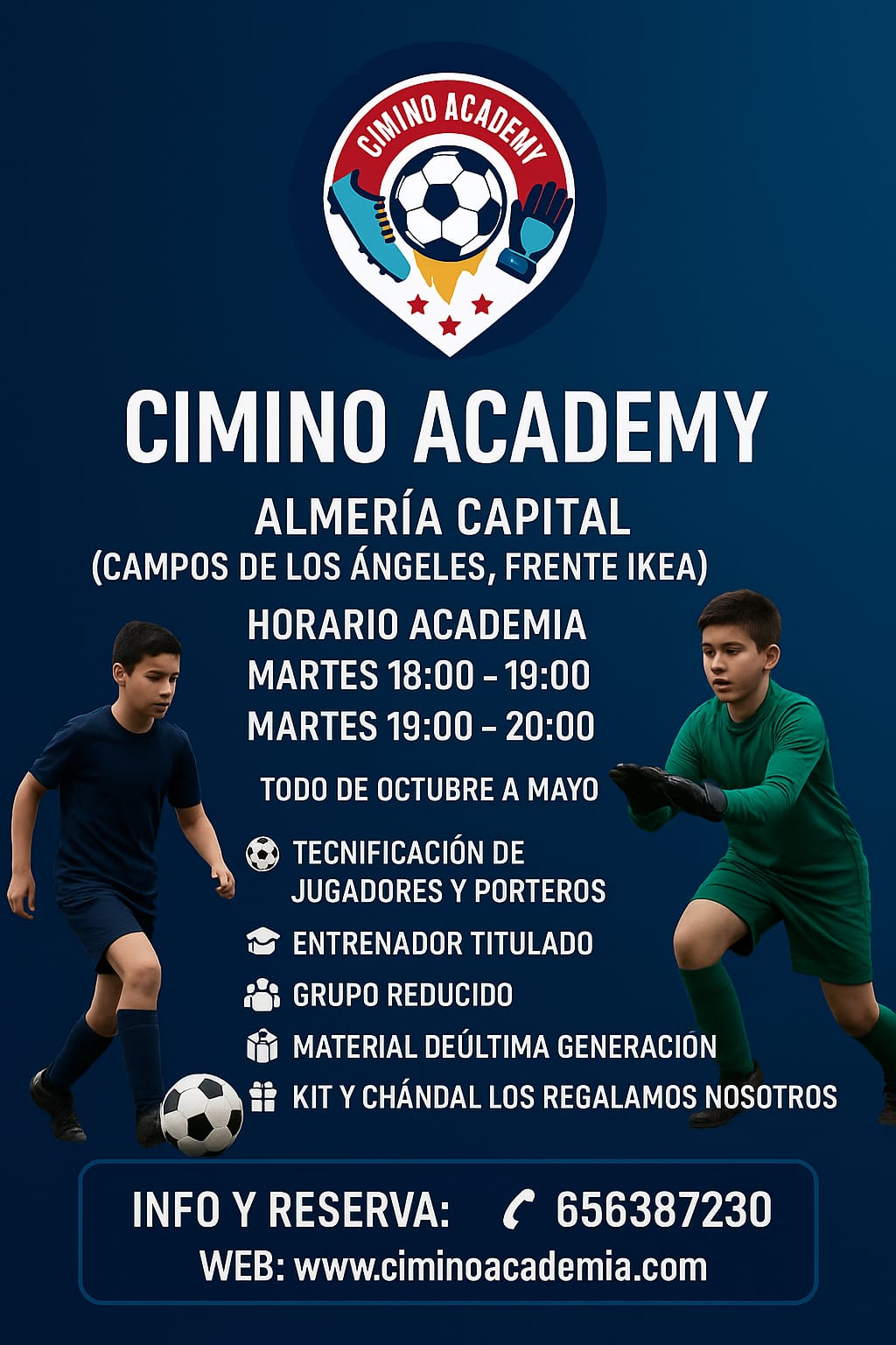 Banner de verano de la escuela de porteros y jugadores de fútbol en Almería