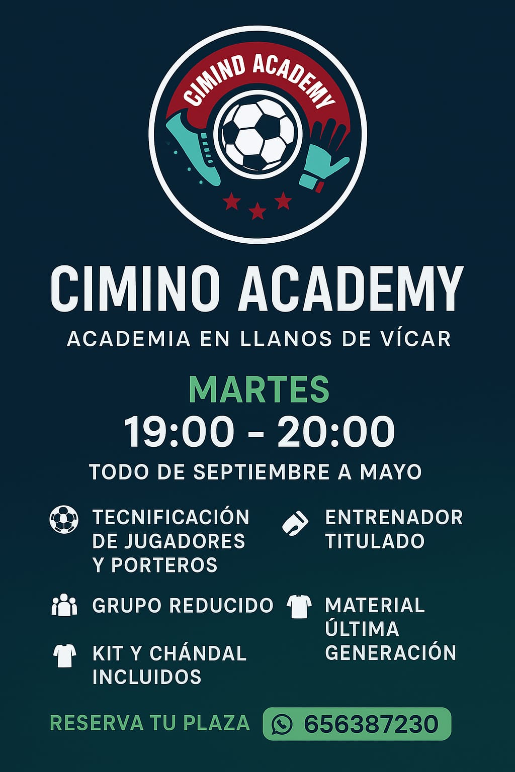 Banner de verano de la escuela de porteros y jugadores de fútbol en Almería