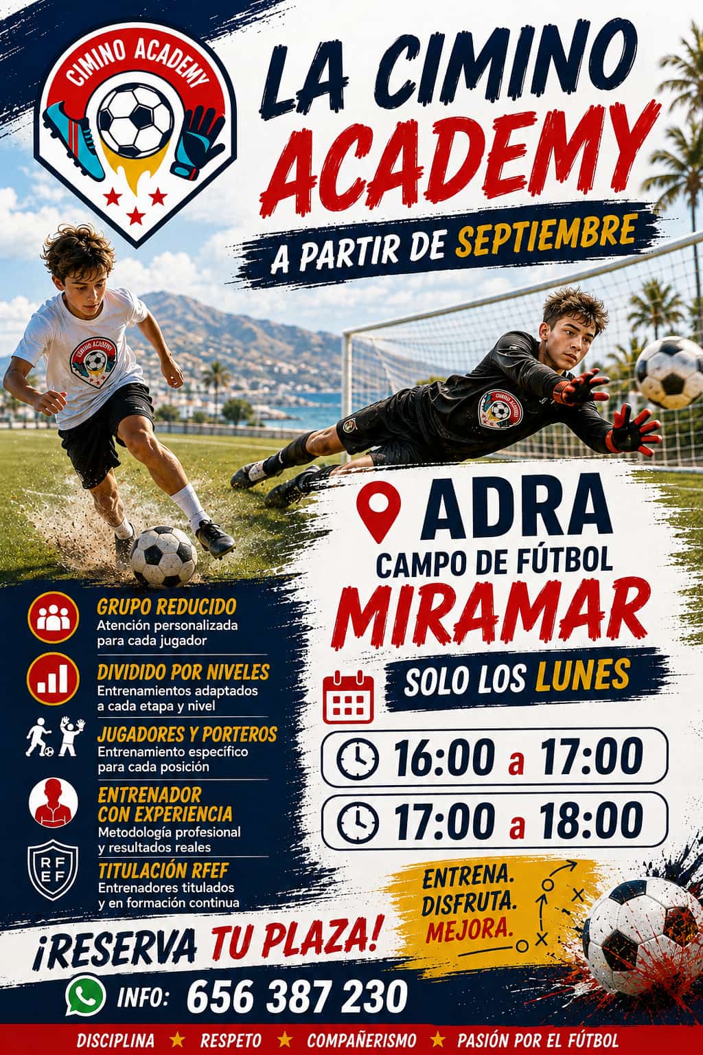 Banner de verano de la escuela de porteros y jugadores de fútbol en Almería