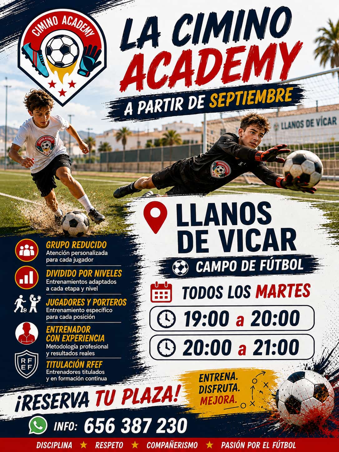 Banner de verano de la escuela de porteros y jugadores de fútbol en Almería