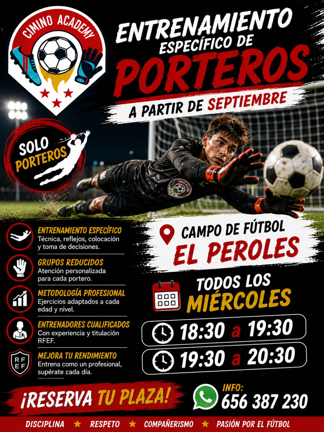 Banner de verano de la escuela de porteros y jugadores de fútbol en Almería