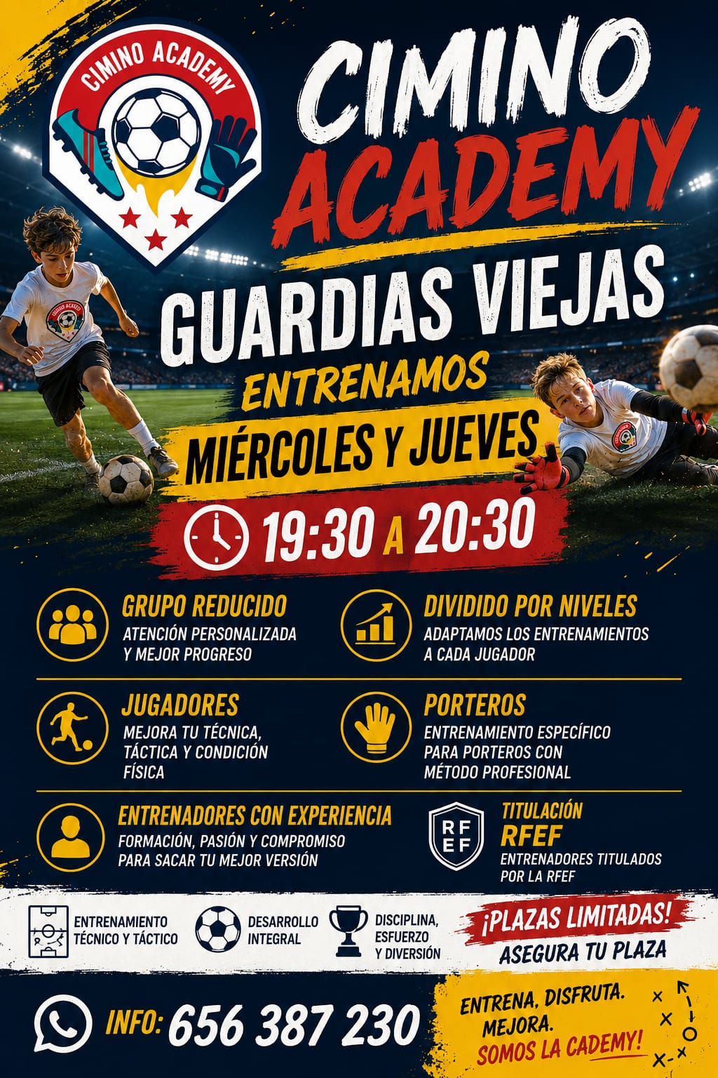 Banner de verano de la escuela de porteros y jugadores de fútbol en Almería