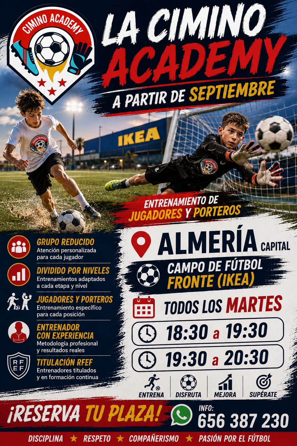 Banner de verano de la escuela de porteros y jugadores de fútbol en Almería